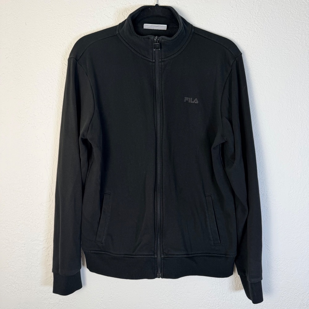 FILA Womens L Black Full Zip Track Jacket Mock Neck Cotton Blend
